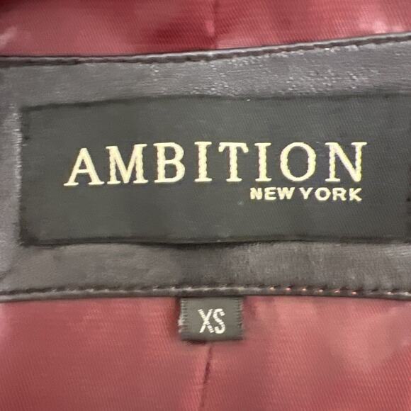 NWOT Ambition New York Sz XS Extra Small Black Leather Jacket Red Trim - Picture 5 of 10